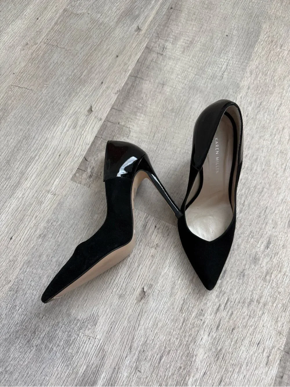 Karen Millen Black Pointed-Toe Mixed-Texture Pumps